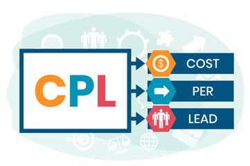 CPL - Cost Per Lead acronym, business concept background. vector illustration concept with keywords and icons. lettering illustration with icons for web banner, flyer, landing page, presentation