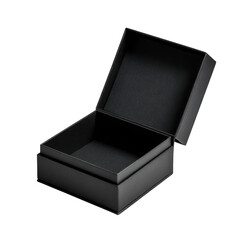 Open black square gift box isolated on transparent background