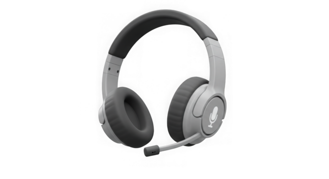 A sleek 3D grey headset icon representing communication, call centers, and audio support technology for business and tech projects.