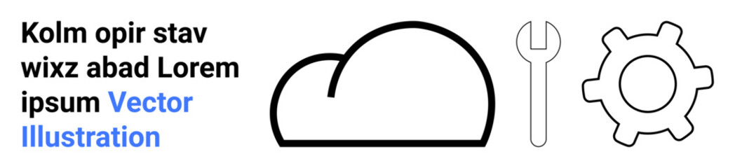 Cloud icon with gear and wrench illustrating technology infrastructure, maintenance, and support. Ideal for IT services, cloud storage, system updates, online tools, software, networks simple