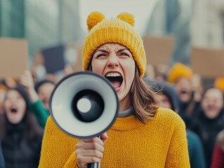 Climate activist leading protest urban area action shot public environment empowering perspective advocacy for climate justice