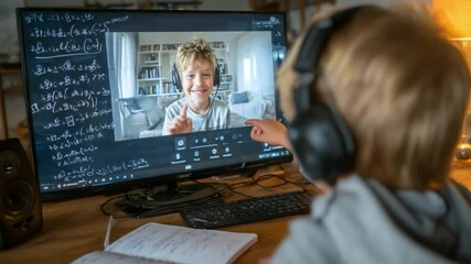 Online learning: A child engages in a virtual classroom experience, focused on a computer screen with their instructor. Capturing the essence of modern education and student engagement. - Powered by Adobe