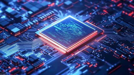 Futuristic blue digital circuit board background with glowing data lines and abstract computer technology interface elements for innovation and high-tech themes




