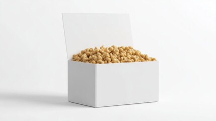 Box Of Cereal. Three-Dimensional White Packaging Box Mock Up Template on Isolated Background