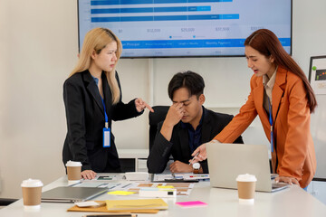 Business Strategy Discussion. Professionals addressing challenges in a collaborative office setting.