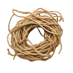 Natural jute twine intricately coiled on a transparent background for craft and decorating uses in home projects