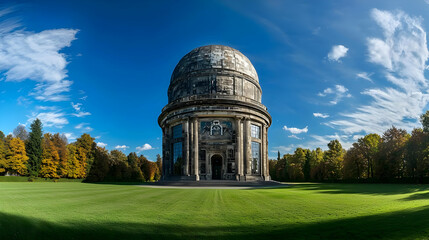 Obraz premium Monumental Stone Structure In Park Under Sunny Blue Sky