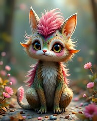 Fototapeta premium Little fantasy creatures in the flower forest