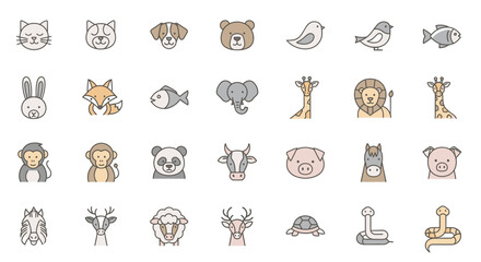 Animals icons, set of line icons, icon sheet. Editable strokes