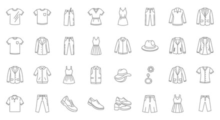 Clothing icons, set of line icons, icon sheet. Editable strokes