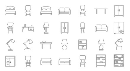 Furniture icons, set of line icons, icon sheet. Editable strokes