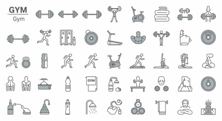 Gym icons, set of line icons, icon sheet. Editable strokes
