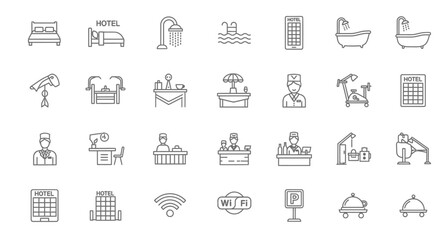 Hotel and Accomodation icons, set of line icons, icon sheet. Editable strokes