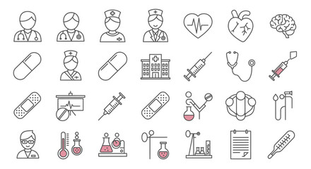 Medical icons, set of line icons, icon sheet