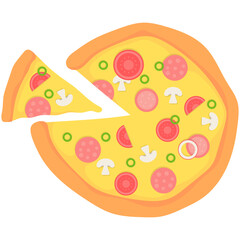 Pepperoni Pizza Slices. Pepperoni pizza illustration food art vector.