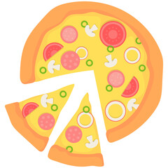 Pepperoni Pizza Slices. Pepperoni pizza illustration food art vector.