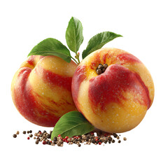 Ripe peach paired with bold black peppercorns – artistic food photography PNG isolated on transparent background
