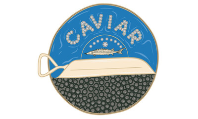 Caviar tin vintage artwork. Sturgeon fish artwork for t shirt print, poster, sticker and other uses. Caviar love club.