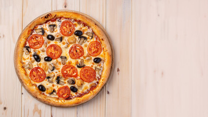 Vegetarian Pizza with Tomatoes, Mushrooms, and Olives