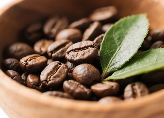 Fototapeta premium roasted coffee beans in wooden bowl