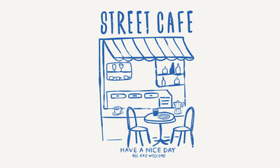 Street cafe graphic print design for t shirt, apparel, posters, background and others. 