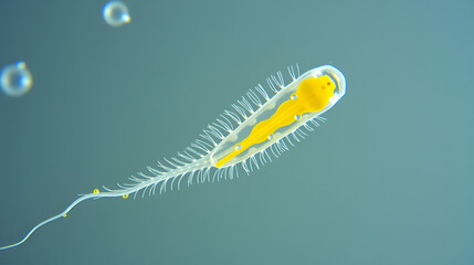 Paramecium caudatum is a genus of unicellular ciliated protozoan and Bacterium under the microscope.