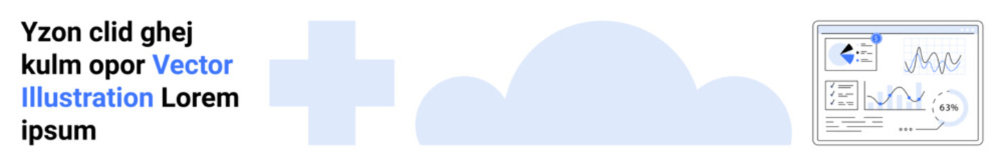 Data dashboard with charts and graphs connected to cloud computing. Ideal for analytics, technology, business, cloud services, software, data management, simple landing page