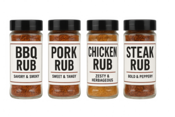 Spice rubs for bbq, pork, chicken, and steak on transparent background