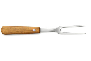 Large meat fork with wooden handle on transparent background