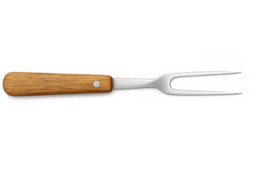 Large meat fork with wooden handle on transparent background