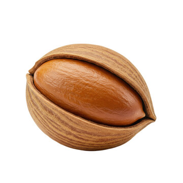 Ultra realistic UHD photo of a standalone hickory nut in shell, 3/4 view, clear contours on a white plain isolated background with no shadows, concept for commercial advertising