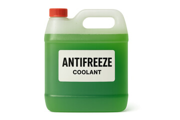 Green antifreeze coolant bottle on transparent background