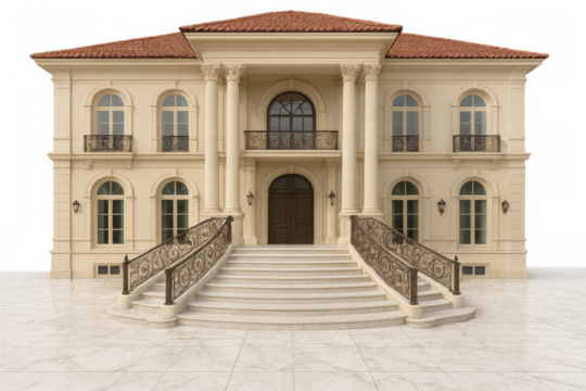 Luxurious mansion with marble staircase and transparent background - Powered by Adobe