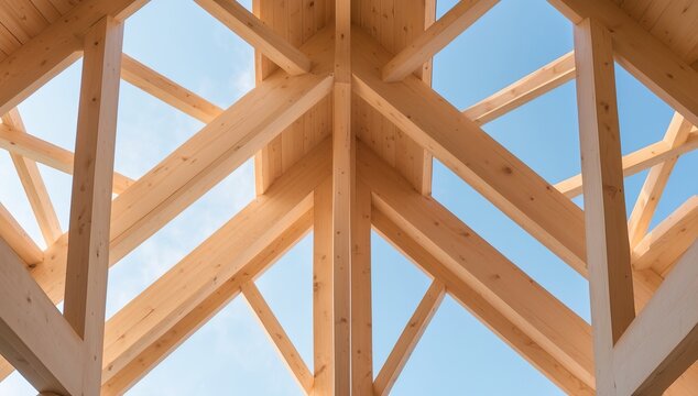 Wooden Roof with a Geometric Pattern of Beams