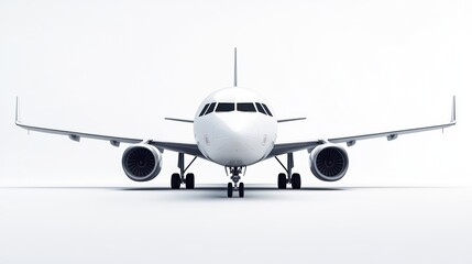 Naklejka premium Modern jet plane, front view, white background, empty tarmac