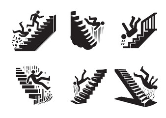 Obraz premium Falling Down Stairs Silhouette Vector Set