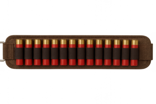 Shotgun shells on bandolier with transparent background