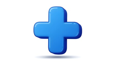 Obraz premium A single blue plus sign with rounded edges on a plain white background studio shot