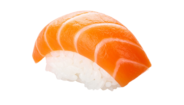sushi au saumon；sushi sur fond blanc