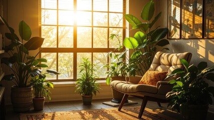 Cozy Reading Corner with Tropical Plants