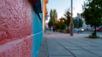 Naklejka premium Dual-colored urban wall - red and blue street architecture scene for artistic design