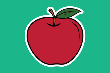 Simple vector illustration of a red apple with green leaf.