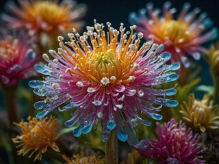 Extreme close-up of a flower stamen with pollen grains