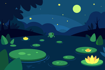 Obraz premium night landscape with moon and stars