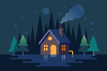 Fototapeta premium winter landscape with house