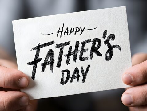 A person holds a heartfelt Father's Day card with a stylish handwritten message expressing love and appreciation for dads everywhere.
