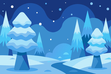 Naklejka premium cartoon icy forest with frozen trees soft snowfal 