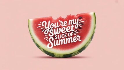 Romantic card design featuring a bitten watermelon with a sweet message for summer love. National Watermelon Month