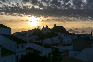 Olvera Town Silhouette at Golden Hour, Andalusia, Spain