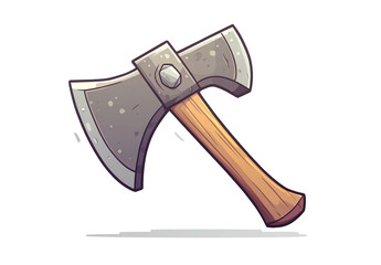  An axe icon for the game interface, white background, game art style, cartoon realism, rough edges and sharp details,